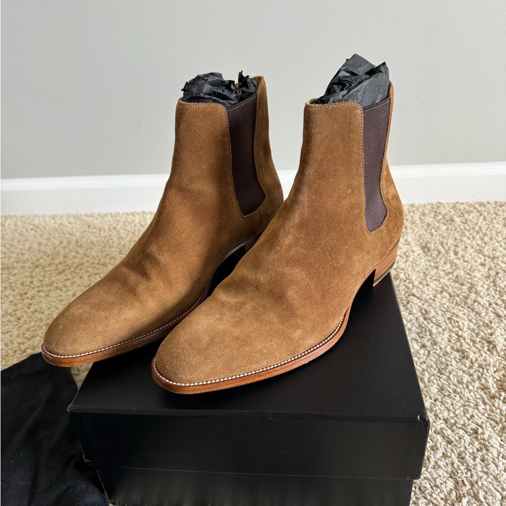 Saint Laurent Tan Suede Chelsea Boots